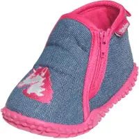 Playshoes Pantoufle 'Einhorn' bleu denim / rose foncé