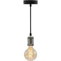 LumenXL Lampe suspendue moderne en fil d'argent avec lampe XL 5W, verre ambré, 1800K, Ø95