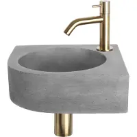 Differnz Cleo kit lave-mains - 31,5x31,5x10cm - quart de rond - 1 trou de robinet - robinet courbé doré mat - Gris Béton 38.401.30