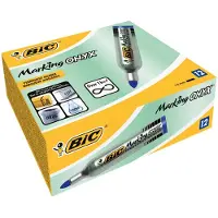 BIC Onyx Marker 1482 Marqueur permanent Pointe ogive Corps métal Encre Bleue indélébile Lot de 12