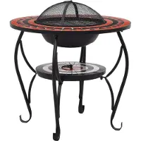 vidaXL Table de feu Mosaïque Céramique Terre cuite et blanc 68 cm