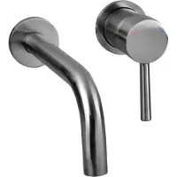 Differnz Muurkraan Gun Metal - Inbouw Wastafelkraan - Mengkraan Koud en Warm - Hendel Rechts