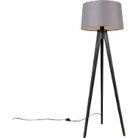 QAZQA Trépied noir avec abat-jour en lin gris foncé 45 cm - Tripod Classic