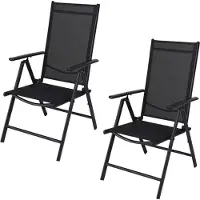Pro Garden Chaise de jardin / Chaise pliante / Chaise pliante / Chaise de camping - Pliable - Noir - 2 PCS