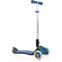 Globber ELITE DELUXE LIGHTS – Trottinette pour enfants, 120/80 mm, ABEC 5, 3 roues, hauteur réglable, roues LED, bleu foncé