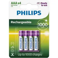 Philips Piles AA HR03 Rechargeables NiMH 1.2V Jusqu'à 500 fois Longue durée Argent/Vert