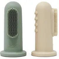 Mushie Finger Toothbrush brosse à dents de doigt pour bébé Shifting Sand/Cambridge Blue 2 pcs