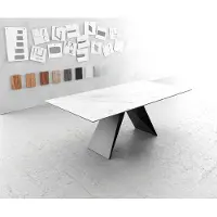 DELIFE Table-à-manger Edge 200x100cm Laminam céramique blanc V-pieds milieu noir
