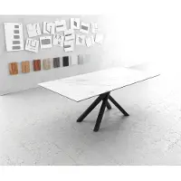 DELIFE Table-à-manger Edge 200x100cm Laminam céramique blanc pieds milieu croisé noir