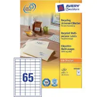 Avery Zweckform Étiquettes LR3666, A4, universelles, adhésives permanentes, adaptées à l'imprimante, papier recyclé, rectangulaires, blanc naturel, 6500 pièces sur 100 feuilles