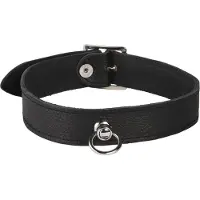 Rimba Collier en Cuir avec Anneau - Noir - M/L