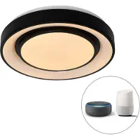 QAZQA Plafonnier moderne noir 38 cm avec LED et RGB - Jochie