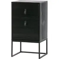Woood Table de chevet en pin FSC et métal noir 1 tiroir 1 porte Zola