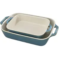 Staub Zestaw 2 prostokątnych półmisków ceramicznych STAUB 40511-924-0 - antyczny turkusowy