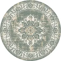 FRAAI Tapis rond vintage - Spring Medallion Vert/Crème | Ø 100 cm | Rond | Pile courte