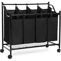 Songmics Panier à linge, collecteur de linge avec 4 sacs en tissu amovibles, trieur de linge, stable, 4 x 35 litres, noir-LSF005