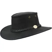 Barmah Hats Chapeau en cuir Foldaway Bronco cuir de bœuf Noir L unisex