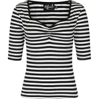 Hell Bunny T-shirt manches longues Rockabilly de - Haut Warlock - XS - 4XL - pour Femme - noir/blanc - Taille S