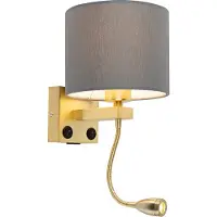 QAZQA Applique murale Art déco dorée avec USB et abat-jour gris - Brescia