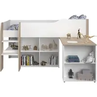 You do it Lit combiné MARIA - Avec bureau et rangements - 90 x 200 cm - Coloris : blanc et chêne