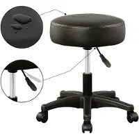 Casaria Tabouret noir à roulettes 56cm rembourré et réglable