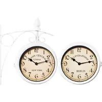 Deuba Horloge Murale Double Face Silencieuse Vintage - Horloge Double Face Ambiance New-Yorkaise Grand Central - Stable Durable Métallique Blanc Intérieur Extérieur
