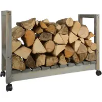 Esschert Design Support de stockage du bois de chauffage sur roues