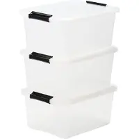 Iris Ohyama Lot De 3 Boîtes De Rangement Top Box Tb-15 - Plastique - 15 L - 39 X 29 X 18,6 Cm - Transparent Et Noir