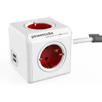 PowerCube extended usb - Unité de distribution d'alimentation - CA 230 V - entrée, entrée CEE 7/7 - prises de sortie : 6 (2 x USB, 4 x connecteur de type F) - 1.5 m - blanc/rouge