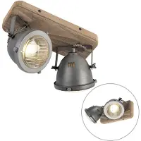 QAZQA Spot intelligent industriel gris avec bois avec 2 GU10 WiFi - Emado