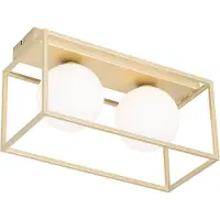 QAZQA Plafonnier design doré avec verre blanc 2 lumières - Aniek
