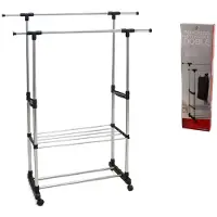 Huismerk Kledingrek - mobiel - dubbele stang - 80 x 42 x 146-160 cm - met schoenenrek - kledingkasten