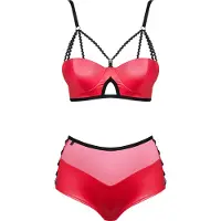 Obsessive Leatheria Ensemble Lingerie Rouge - Noir - L/XL