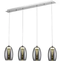 Brilliant LED Suspension Metropolis | plafonnier stylé et élégant | chrome/métal/verre | verre fumé | 4-flamme | LED incl. | 20W