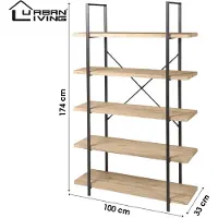 Urban Living Etagère design industriel bois et métal Dock - L. 100 x H. 174 cm - Noir