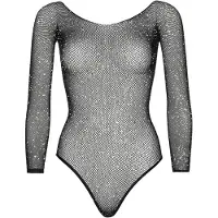 Leg avenue Body Résille Manches Longues à Strass de Noir Unique, convient su Small au Medium-Large