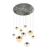 Searchlight PLANETS 9-flamme suspension - chrome FINISH avec cuivre, chrome, laiton CAPS & CRYSTAL Sund