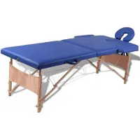 vidaXL Table de massage pliante 2 zones avec châssis en bois bleu