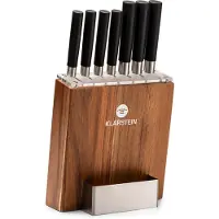 Klarstein Couteau Cuisine, Lot 7 Couteau de Cuisine Professionnel avec Bloc, Set Couteaux et Ustensiles de Cuisine en Acier Inoxydable, Kit Support Blocs Couteaux Professionnelle, Résistants Rayures