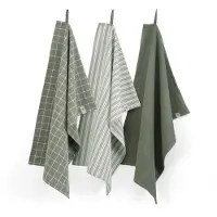 Walra Ensemble d'Essuie-Mains Walra Dry Cubes Uni, Stripes & Blocks Vert Armée (Lot de 3)