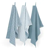 Walra Ensemble d'Essuie-Mains Walra Dry Cubes Uni, Stripes & Blocks Bleu (Lot de 3)