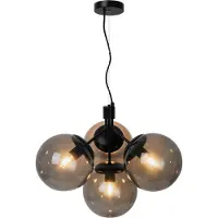 Noortrade Suspension 4 lumières Ivona noir avec verre fumé