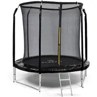 Klarfit Trampoline Exterieur Enfant, Trampoline Avec Filet de Protection, Echelle stable, Toile résitante aux UV, Petit Trampoline Compact Enfants, Jeu de Jardin pour Enfants, Filet Sécurité, 250 cm