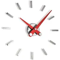 Nomon Puntos Suspensivos Horloge Murale 12ts | Chromed, Red Steel Hands