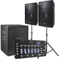 Skytec 2.1 Komplett DJ Live -Set 1600 Watt Met Mixer En Kabels (Actif), Haut-parleur PA, Noir