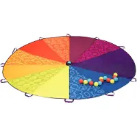 B. toys - Parachute pour enfants Woo-Hue - Parachute de jeu avec 15 balles colorées et 12 poignées - Tente à vent de 8 pieds - Jeux d'extérieur - Couleurs arc-en-ciel, 3 ans et +