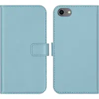 Selencia Étui portefeuille en cuir véritable pour Apple iPhone SE (2022 / 2020) / 8 / 7 / 6(s) - Air Blue
