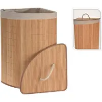 Huismerk Panier à linge - bois de bambou - avec couvercle - naturel - 35 x 35 x 60 cm - 70 litres - pliable