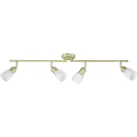 Brilliant blanc et laiton Tube de spot Sofia | 4 flammes | têtes pivotantes | bras rotatifs | avec ampoule adaptée gradable | 4x E14 max. 40 watts | métal/verre