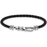 Thomas Sabo Bracelet en cuir Mousqueton, (19 cm, Argent 925, Cuir)